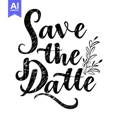 Premium design asset: Handwritten Save the Date Phrase with Decorative Floral Element