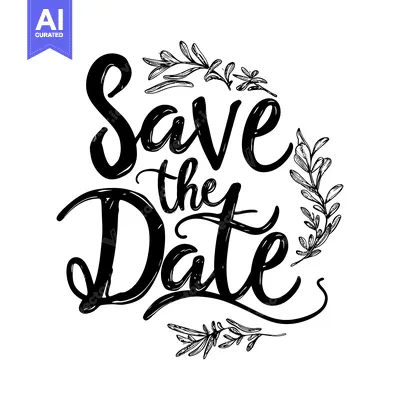 Aset premium populer: Hand-drawn calligraphy "Save the Date" with floral embellishments