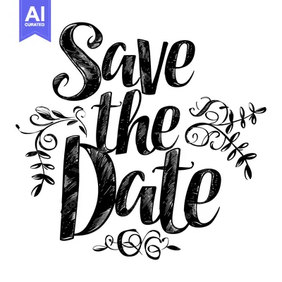 Premium design asset: Hand-Drawn Calligraphy "Save the Date" with Floral Elements