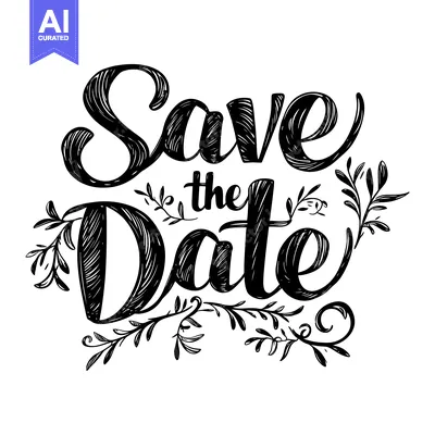 Premium design asset: Hand-drawn calligraphy "Save the Date" with floral embellishments