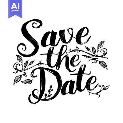 Aset desain premium: Handwritten "Save the Date" with Ornamental Leaves