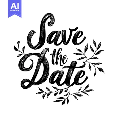 Aset desain premium: Hand-drawn "Save the Date" inscription with floral elements