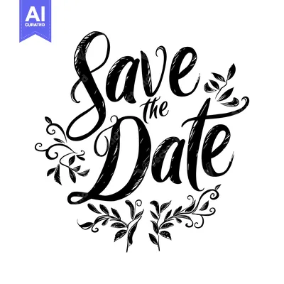 Aset desain premium: Hand-drawn calligraphy "Save the Date" with floral embellishments