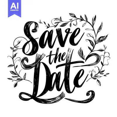 Hand-drawn "Save the Date" with floral embellishments