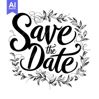 Aset premium populer: Hand-drawn Floral Wreath with "Save the Date" Script