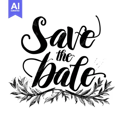Premium design asset: Hand-drawn calligraphy of "Save the Date" with floral embellishments