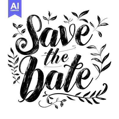 Hand-Drawn "Save the Date" Text with Floral Elements