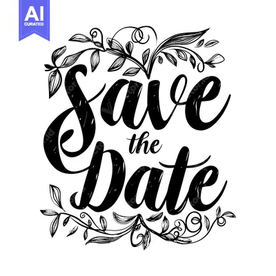 Aset premium populer: Hand-drawn "Save the Date" inscription with floral embellishments