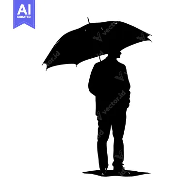 Premium design asset: Silhouette of a man standing under an umbrella