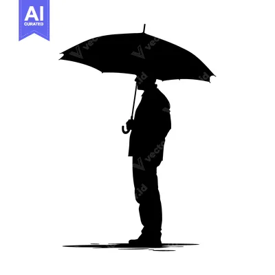 Aset premium populer: Silhouette of a Man Holding an Umbrella