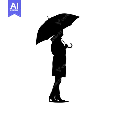 Popular premium asset: Silhouette of a Woman Holding an Umbrella