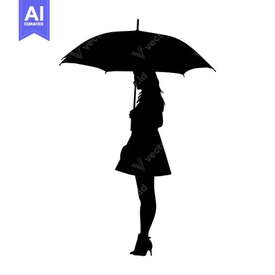 Aset desain premium: Silhouette of a Woman Holding an Umbrella