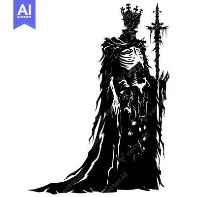 Aset desain premium: Silhouette of a Skeleton King Holding a Spiked Staff