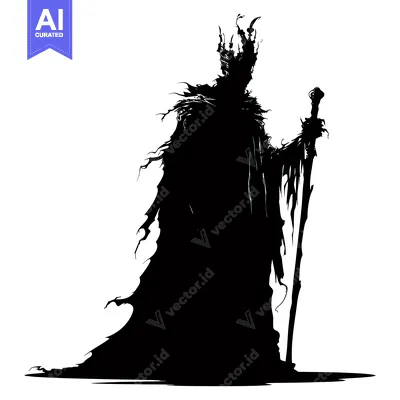Silhouette of a King in a Crown and Robe Holding a Staff
