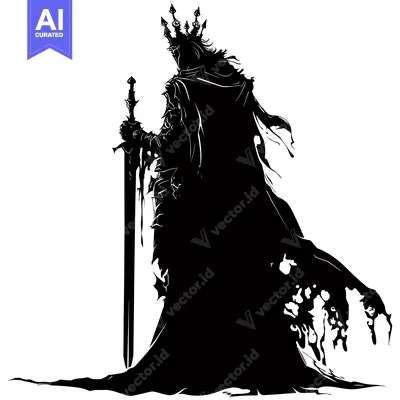 Silhouette of a King in Armor Holding a Sword