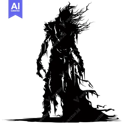 Popular premium asset: Silhouette of a Ghastly Figure with Wavy Hair and Claws
