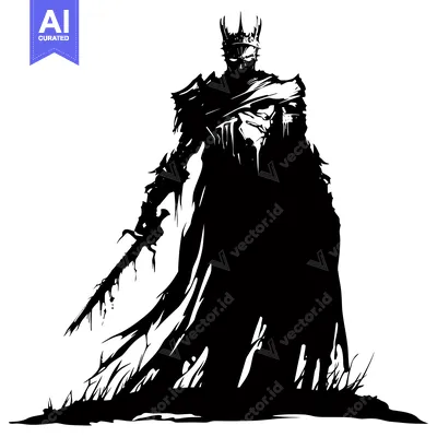 Aset premium populer: Silhouette of a Dark-Clad, Crowned Figure Holding a Sword
