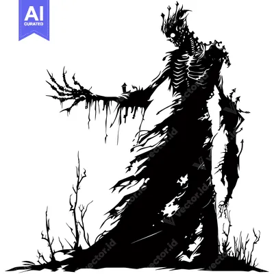 Aset desain premium: Silhouette of a Decaying, Crowned, Demon-like Creature