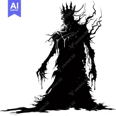 Aset desain premium: Silhouette of a Crowned, Decaying, and Spiky Figure