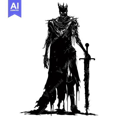Aset desain premium: Silhouette of a Decaying King with a Sword