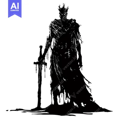 Aset desain premium: Silhouette of a Dark Figure Holding a Sword