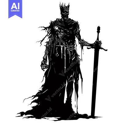 Aset desain premium: Silhouette of a Decaying King with a Sword