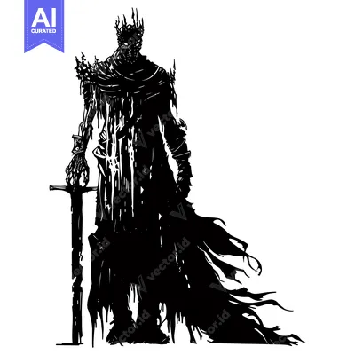Aset premium populer: Silhouette of a Dark Figure in a Crown Holding a Sword