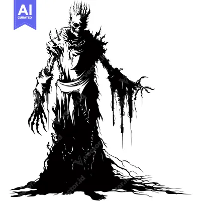 Aset premium populer: A Silhouette of a Crowned Skeletal Monster with Claws