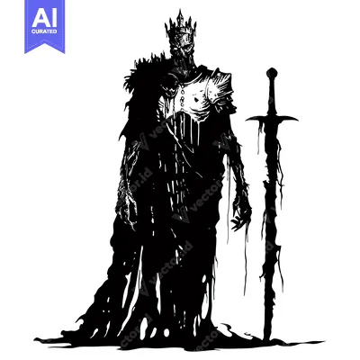 Aset desain premium: A Silhouette of a King in Armor, Holding a Sword