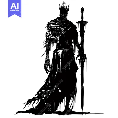 Aset desain premium: Silhouette of a Dark King Holding a Sword