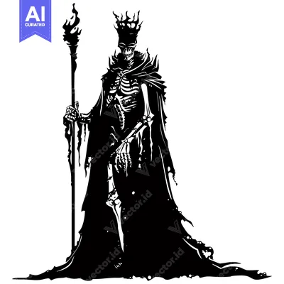 Premium design asset: Skeletal King with Flaming Staff and Cape