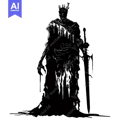 Aset desain premium: Silhouette of a Decaying King with a Sword