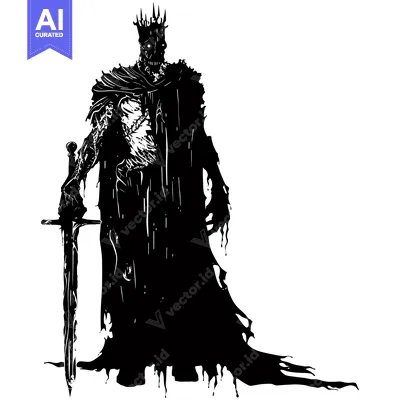 Aset desain premium: Silhouette of a Decaying King with a Sword