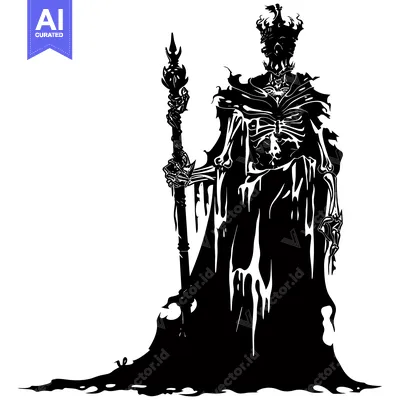 Silhouette of a skeletal king with a scepter