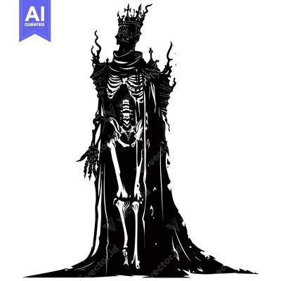 Aset premium populer: A Skeletal Figure Wearing a Crown and Robe