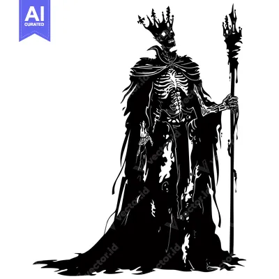 Skeletal Figure in Crown and Robe Holding a Dripping Staff