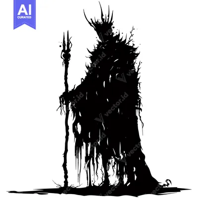 Aset premium populer: Silhouette of a Dark Figure with a Twisted Staff