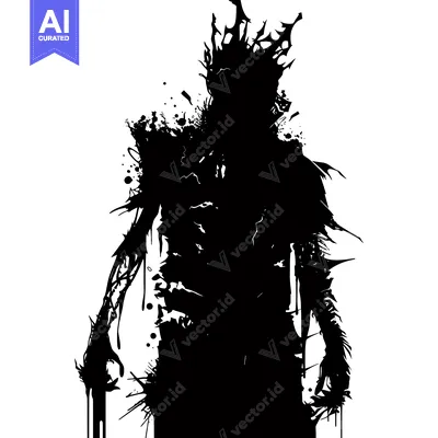 Aset premium populer: Black and White Silhouette of a Figure with Spikes and Dripping Ink