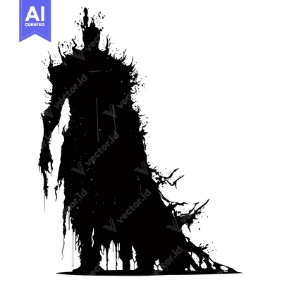 Aset premium populer: Silhouette of a shadowy figure in armor with a flowing cape