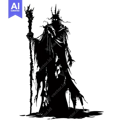 Aset premium populer: Silhouette of a Dark, Cloaked Figure Holding a Staff