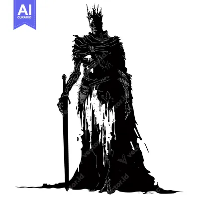 Aset desain premium: Silhouette of a Decaying King with a Sword