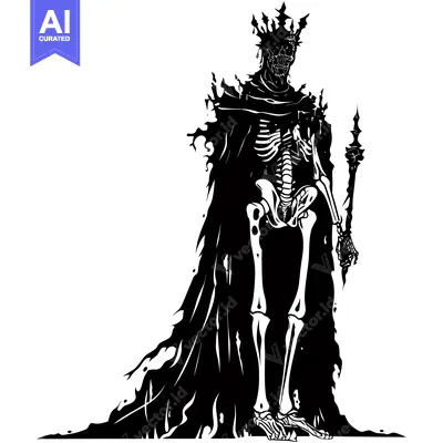 Aset premium populer: Skeletal Figure in Crown and Cape Holding a Staff