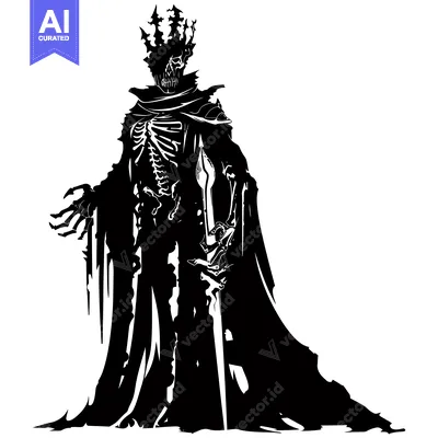 Skeletal King in Spiked Crown Holding a Sword