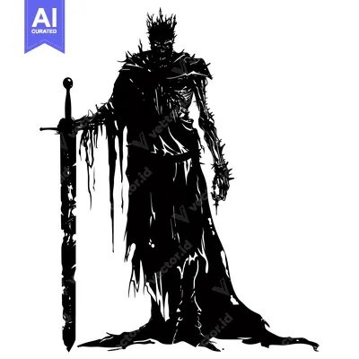 Aset premium populer: Silhouette of a Decaying King Holding a Sword