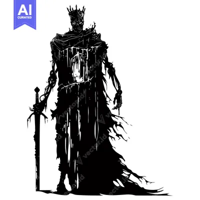 Aset premium populer: Silhouette of a Decaying, Crowned, Skeleton Figure Holding a Sword