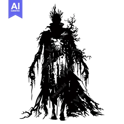Aset premium populer: Silhouette of a Ghastly Figure with a Skull and a Spiky Crown