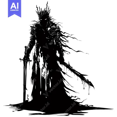 Aset desain premium: Silhouette of a Dark King with a Sword and a Crown