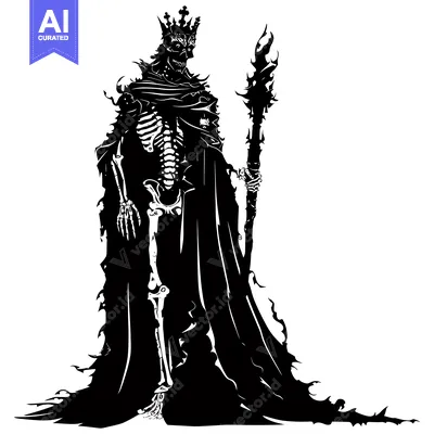 Aset desain premium: Skeleton King in a Long Robe Holding a Staff