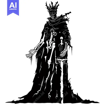 Aset premium populer: Skeletal King in a Torn Robe and Crown Holding a Sword