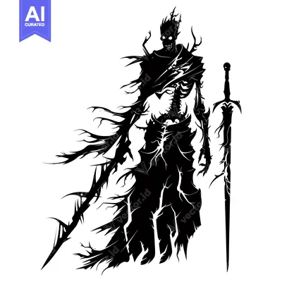 Premium design asset: Silhouette of a skeletal figure with a sword